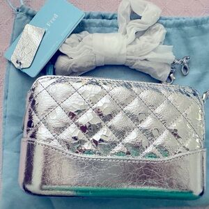 NWT Tiffany & Fred Small Crinkled Leather Silver Bag
